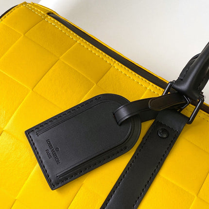 KEEPALL BANDOULIÈRE 50 IN YELLOW DAMIER SCUBA CALFSKIN