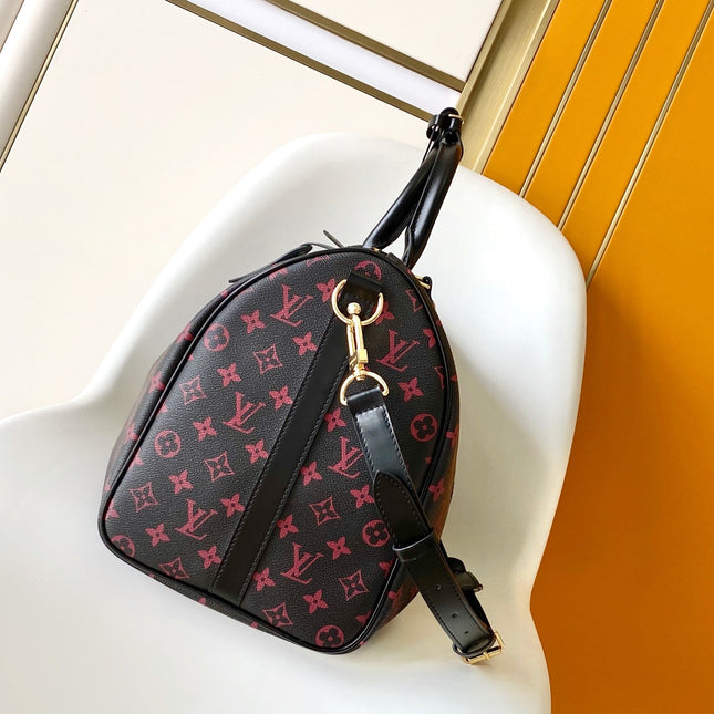 KEEPALL BANDOULIÈRE 45 IN BLACK MONOGRAM TOMETTE CANVAS