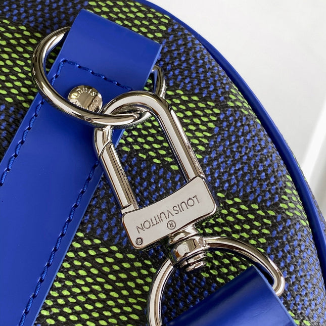 KEEPALL BANDOULIÈRE 50 IN BLUE GREEN DAMIER HERITAGE COATED CANVAS