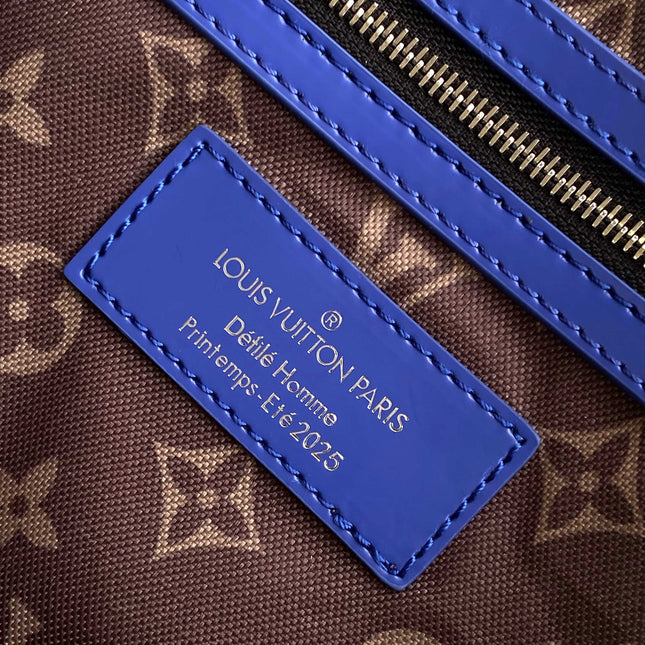KEEPALL BANDOULIÈRE 50 IN BLUE GREEN DAMIER HERITAGE COATED CANVAS