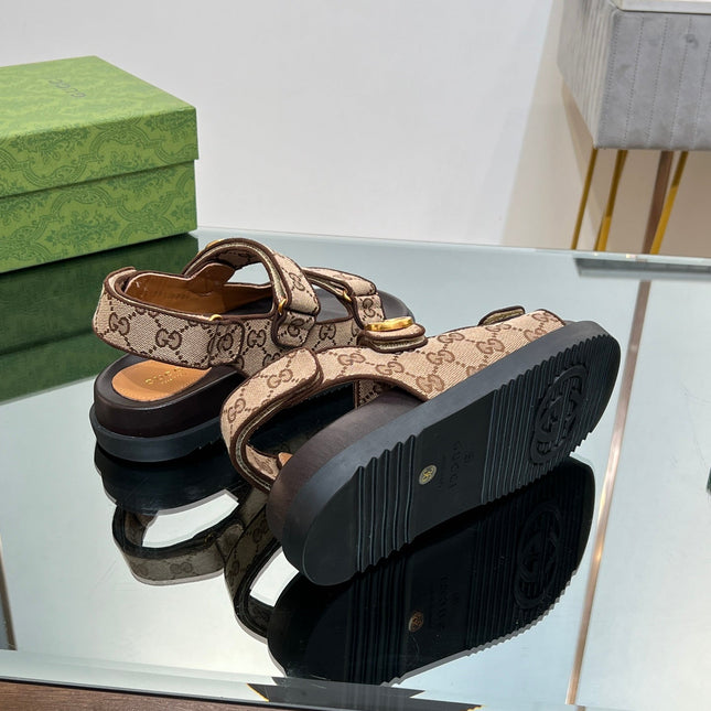 GG  SANDAL WITH DOUBLE G PECAN CARO LAMBSKIN