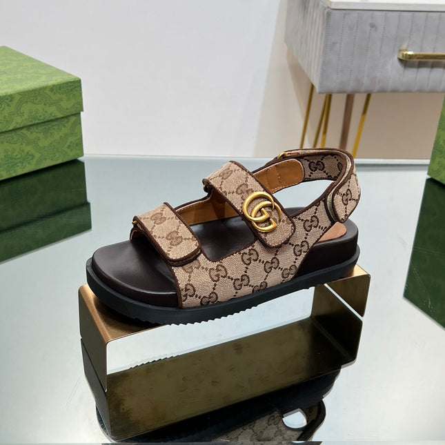 GG  SANDAL WITH DOUBLE G PECAN CARO LAMBSKIN