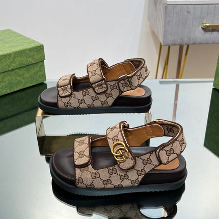 GG  SANDAL WITH DOUBLE G PECAN CARO LAMBSKIN