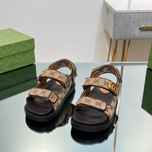 GG  SANDAL WITH DOUBLE G PECAN CARO LAMBSKIN