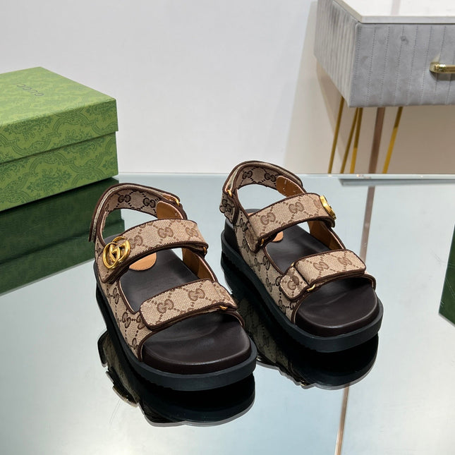 GG  SANDAL WITH DOUBLE G PECAN CARO LAMBSKIN