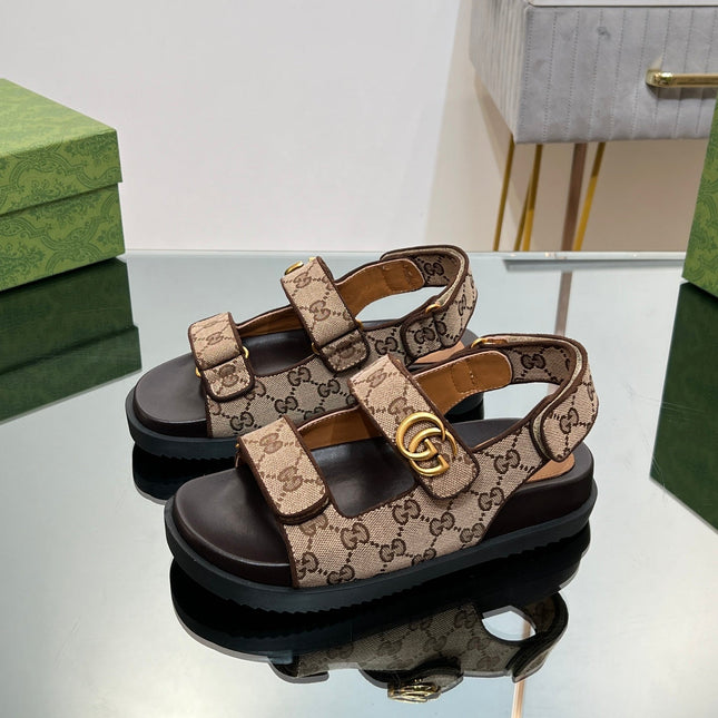 GG  SANDAL WITH DOUBLE G PECAN CARO LAMBSKIN
