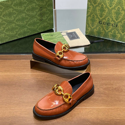 GG LOAFER SHOES IN BRONZE BROWN CALFSKIN WITH GOLD HARDWARE