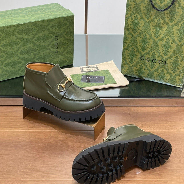 HORSEBIT ANKLE BOOTS 4.5CM IN ARMY GREEN CALFSKIN