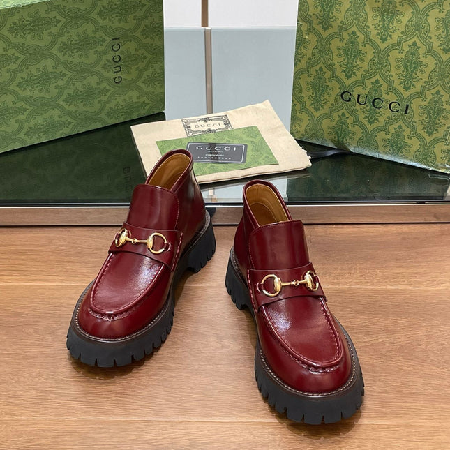 HORSEBIT ANKLE BOOTS 4.5CM IN BURGUNDY RED CALFSKIN