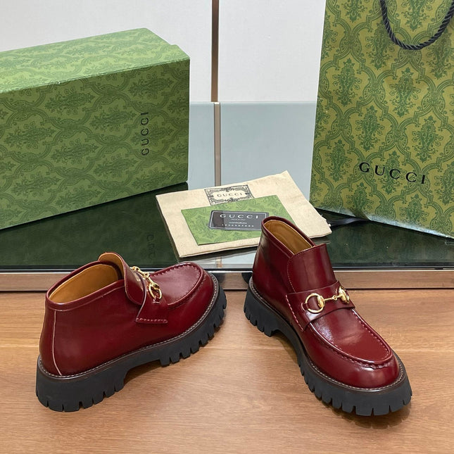 HORSEBIT ANKLE BOOTS 4.5CM IN BURGUNDY RED CALFSKIN