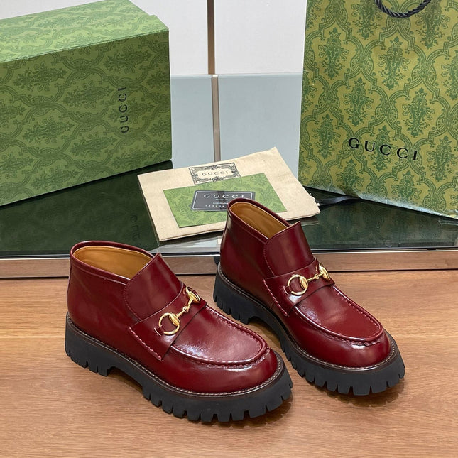 HORSEBIT ANKLE BOOTS 4.5CM IN BURGUNDY RED CALFSKIN