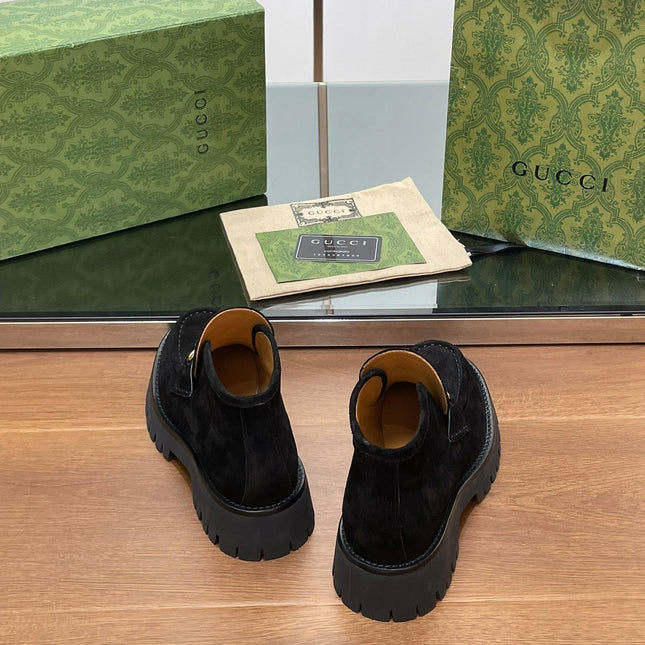 GG WOMEN'S HORSEBIT ANKLE BOOTS 4.5CM IN BLACK SUEDE