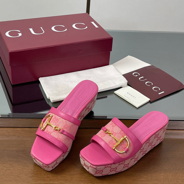 HIGH 6.3 CM WEDGE SANDALS IN PINK CALFSKIN AND FABRIC