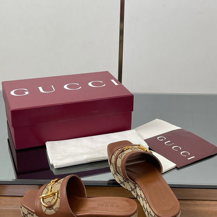 HIGH 6.3 CM WEDGE SANDALS IN BROWN CALFSKIN AND FABRIC