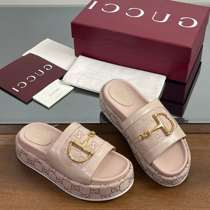 HIGH 5.5 CM WEDGE SANDALS IN LIGHT PINK CALFSKIN AND FABRIC