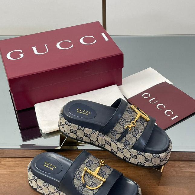 HIGH 5.5 CM WEDGE SANDALS IN BLACK AND BEIGE CALFSKIN AND FABRIC