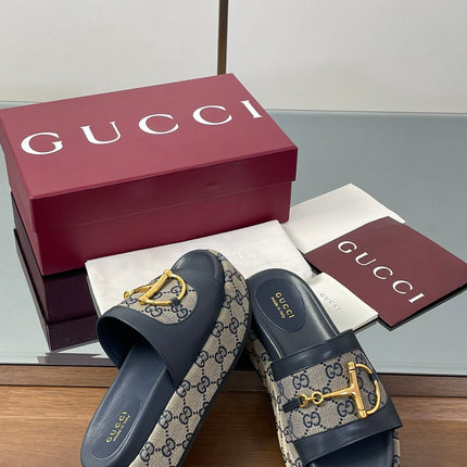 HIGH 5.5 CM WEDGE SANDALS IN BLACK AND BEIGE CALFSKIN AND FABRIC