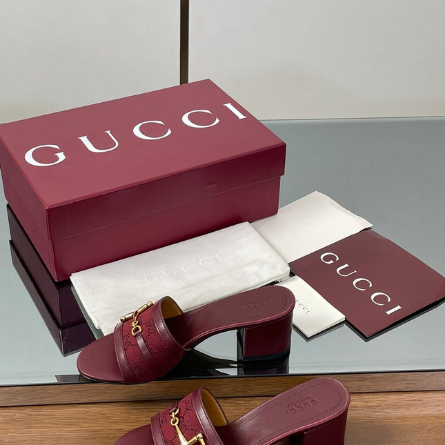 HIGH HEEL MULE 5.5 CM IN DARK RED CALFSKIN MIX FABRIC AND GOLD HARDWARE