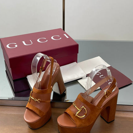 HIGH HEEL SANDALS 13 CM IN BROWN CALFSKIN MIX SUEDE GOLD HARDWARE