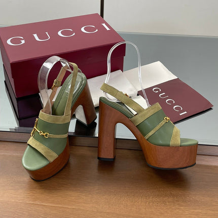 HIGH HEEL SANDALS 13 CM IN MOSS GREEN CALFSKIN MIX SUEDE GOLD HARDWARE