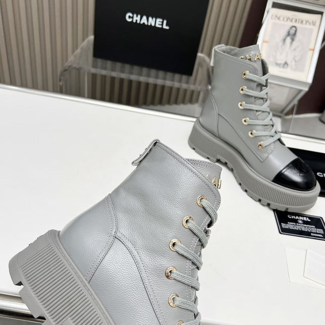 SHORT BOOTS IN SLATE GREY MIX BLACK COWHIDE