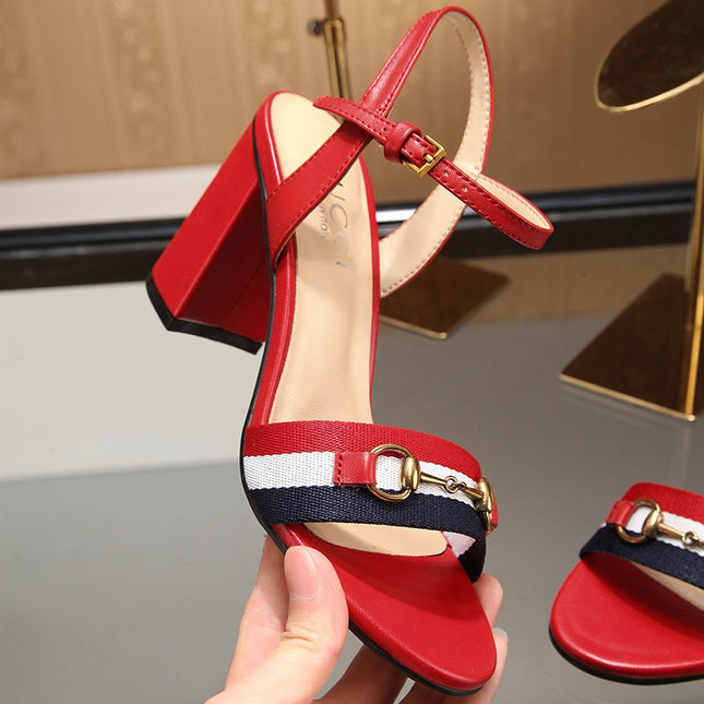 GG HIGH HEELS SANDAL 80 IN RED CALFSKIN MIX FABRIC