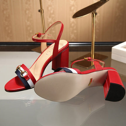 GG HIGH HEELS SANDAL 80 IN RED CALFSKIN MIX FABRIC