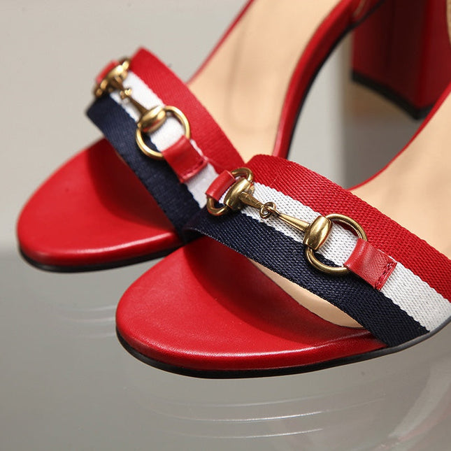 GG HIGH HEELS SANDAL 80 IN RED CALFSKIN MIX FABRIC