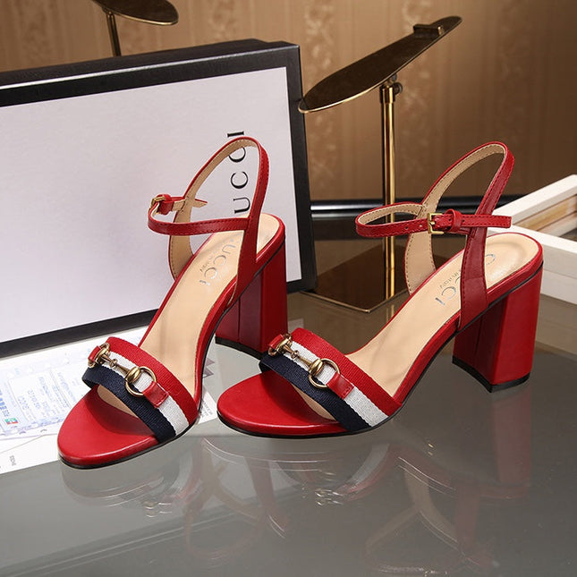 GG HIGH HEELS SANDAL 80 IN RED CALFSKIN MIX FABRIC