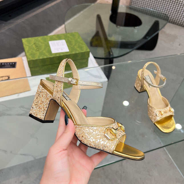 GG HIGH HEELS SANDALS 60 IN SHINY GOLD LAMBSKIN