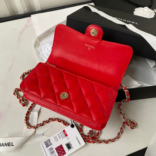 CC SMALL 17 FLAP BAG IN CHERRY RED CALFSKIN WITH STRAP