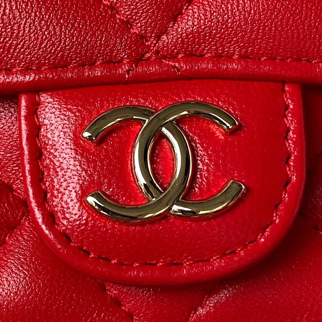 CC SMALL 17 FLAP BAG IN CHERRY RED CALFSKIN WITH STRAP