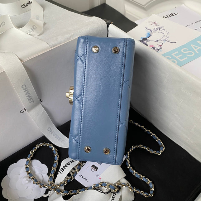 CHANEL 25S FLAP BAG 17 CM IN SLATE BLUE LAMBSKIN