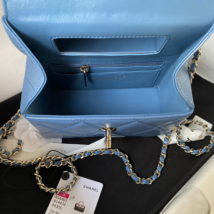 CHANEL 25S FLAP BAG 17 CM IN SLATE BLUE LAMBSKIN