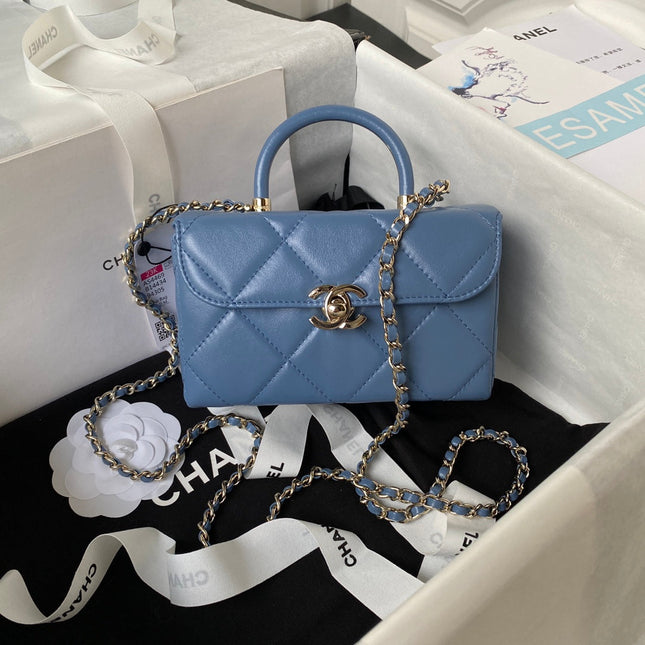 CHANEL 25S FLAP BAG 17 CM IN SLATE BLUE LAMBSKIN