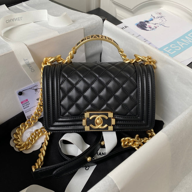 CHANEL 25S LEBOY 20 CM IN BLACK LAMBSKIN WITH GOLD HARDWARE