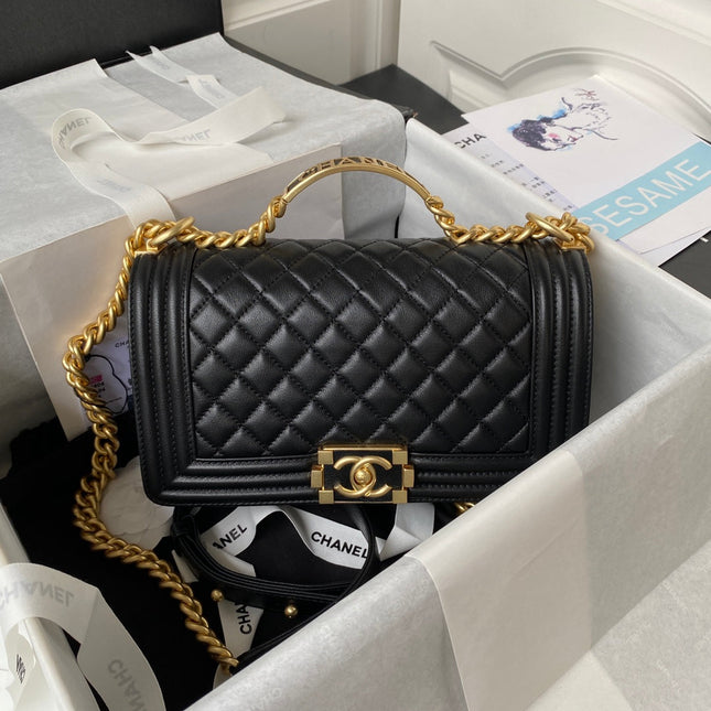 CHANEL 25S LEBOY 25 CM IN BLACK LAMBSKIN WITH GOLD HARDWARE