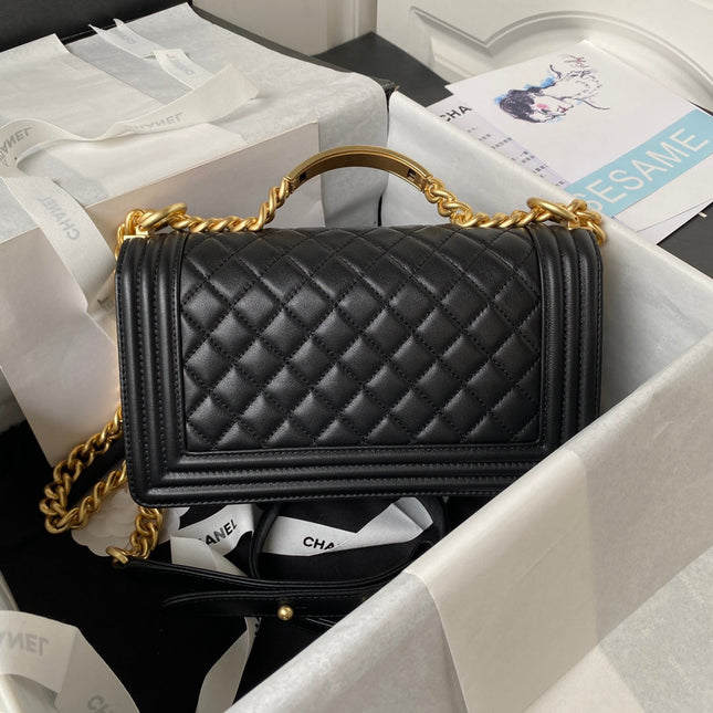 CHANEL 25S LEBOY 25 CM IN BLACK LAMBSKIN WITH GOLD HARDWARE