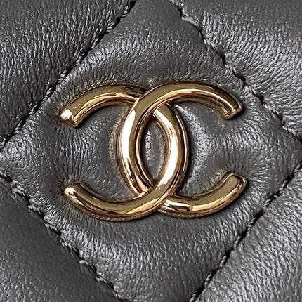 CC MINI 17 CLUTCH WITH STRAP IN DARK GREY CALFSKIN