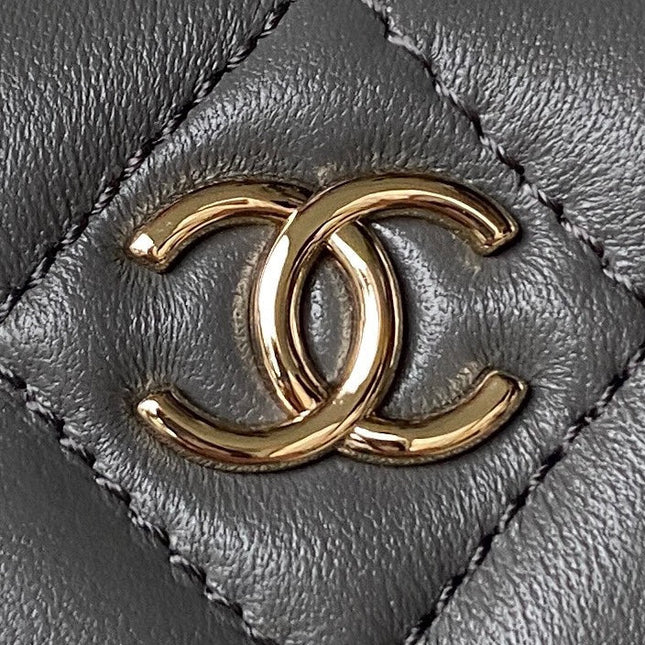 CC MINI 17 CLUTCH WITH STRAP IN DARK GREY CALFSKIN