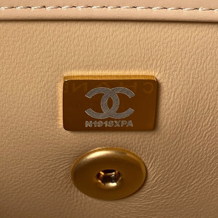 CC MINI 19 FLAP BAG IN DARK BEIGE CALFSKIN GOLD HARDWARE