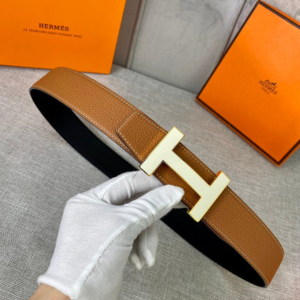 HM CONSTANCE BELT BUCKLE & REVERSIBLE TAWNY BROWN LEATHER STRAP 38MM GOLD HARDWARE