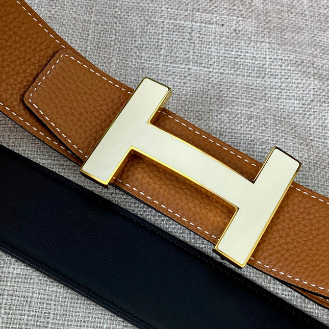 HM CONSTANCE BELT BUCKLE & REVERSIBLE TAWNY BROWN LEATHER STRAP 38MM GOLD HARDWARE