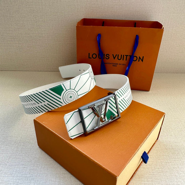 BELT IMPRINT 40MM REVERSIBLE IN WHITE AND GREEN CALFSKIN METAL RECTANGULAR BUCKLE