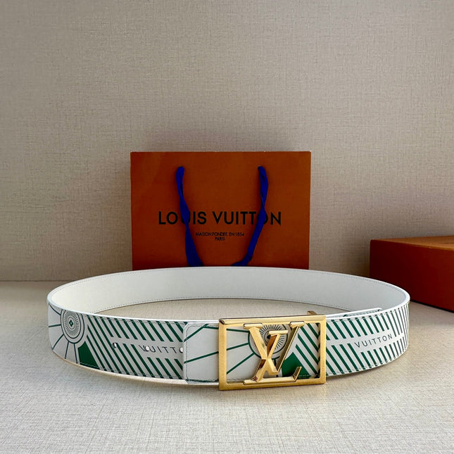 BELT IMPRINT 40MM REVERSIBLE IN WHITE AND GREEN CALFSKIN METAL RECTANGULAR BUCKLE