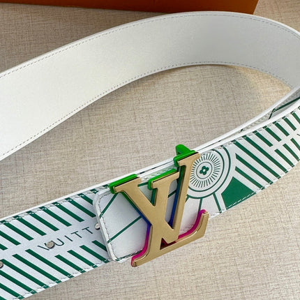 BELT IMPRINT 40MM REVERSIBLE IN WHITE AND GREEN CALFSKIN METAL BUCKLE