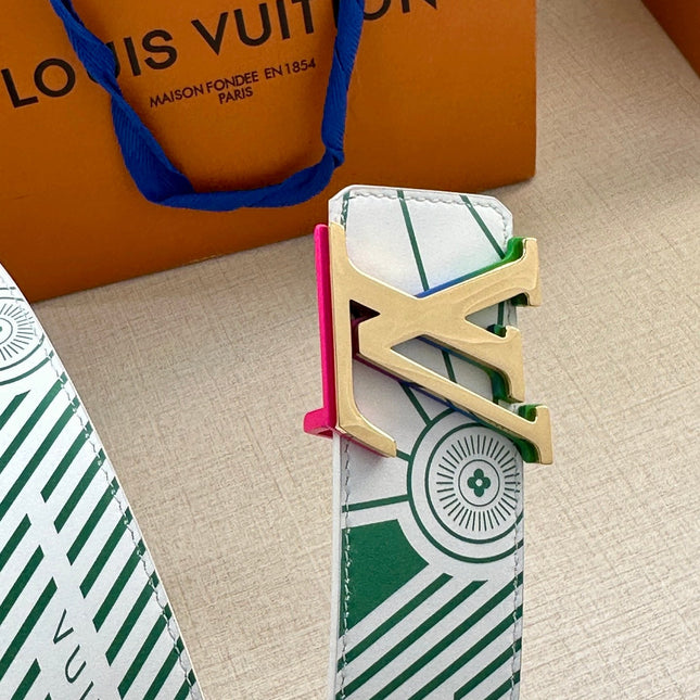 BELT IMPRINT 40MM REVERSIBLE IN WHITE AND GREEN CALFSKIN METAL BUCKLE