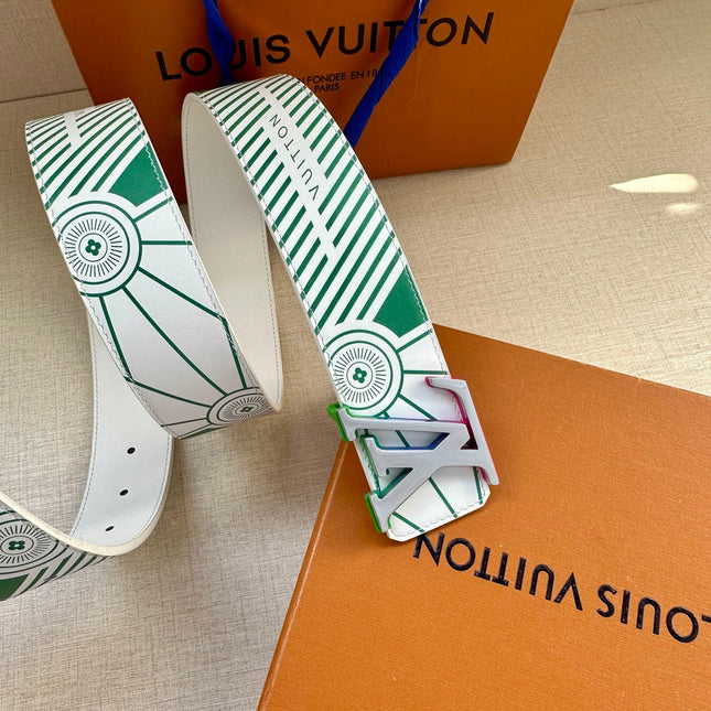 BELT IMPRINT 40MM REVERSIBLE IN WHITE AND GREEN CALFSKIN METAL BUCKLE