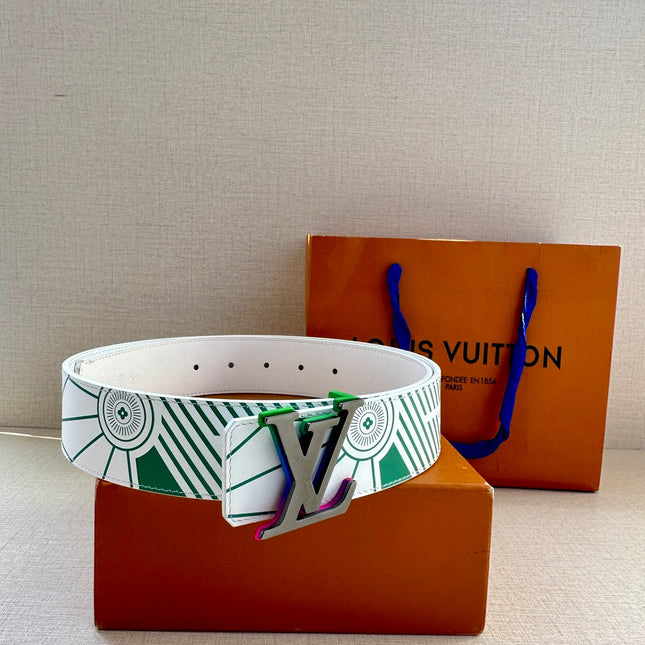 BELT IMPRINT 40MM REVERSIBLE IN WHITE AND GREEN CALFSKIN METAL BUCKLE