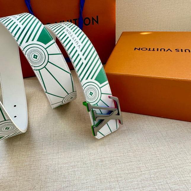 BELT IMPRINT 40MM REVERSIBLE IN WHITE AND GREEN CALFSKIN METAL BUCKLE